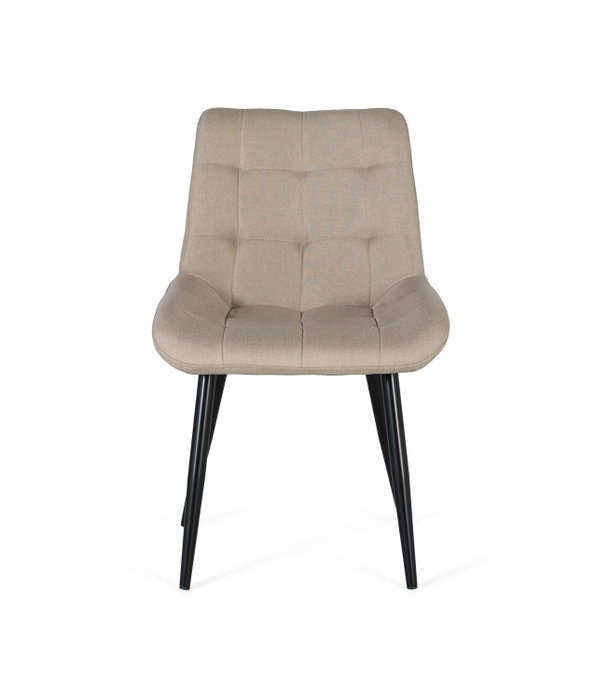 GINER Y COLOMER Lot de 2 chaises rembourrées en tissu beige avec piètement en acier noir et capitonné décoratif